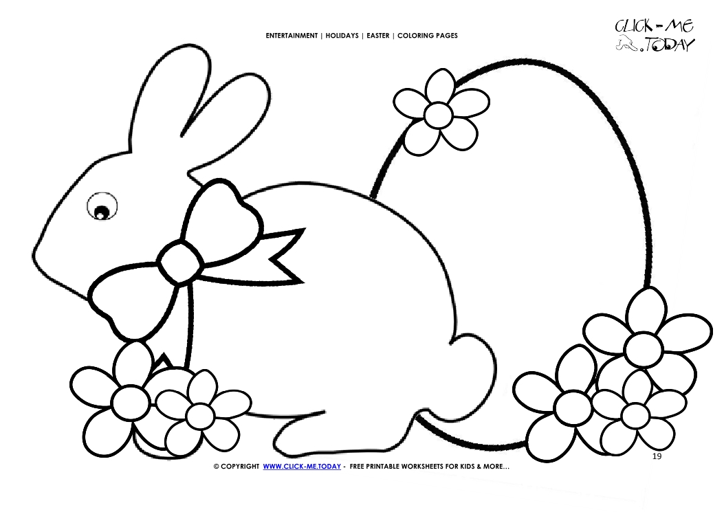 Easter Coloring Page: 19 Easter bunny with plain egg & flowers